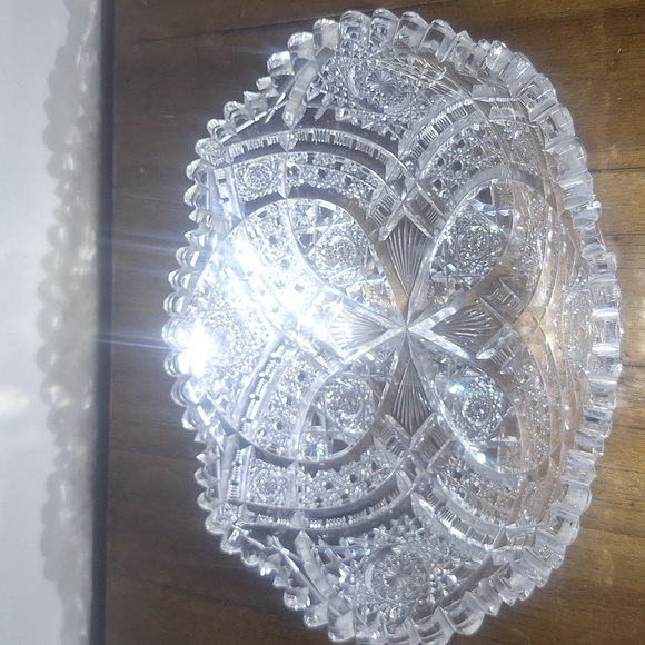 Vintage Lead Crystal Cut Glass Bowl Starburst Hobstar Pattern Brilliant Sparkle - Picture 3 of 7